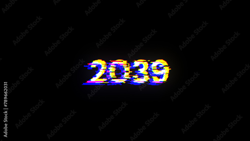 3D rendering 2039 text with screen effects of technological glitches 3D rendering 2039 text with screen effects of technological glitches