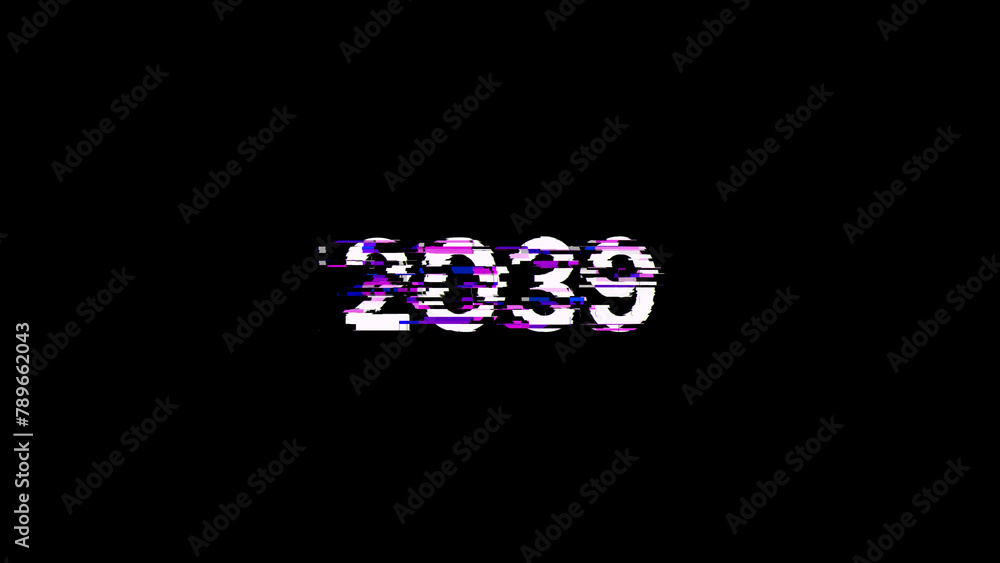 3D rendering 2039 text with screen effects of technological glitches 3D rendering 2039 text with screen effects of technological glitches