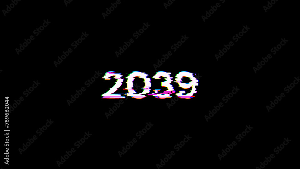 3D rendering 2039 text with screen effects of technological glitches 3D rendering 2039 text with screen effects of technological glitches