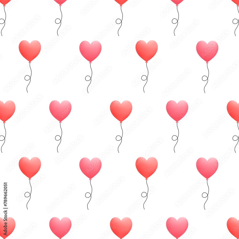 Red and pink hearts balloons repeating pattern