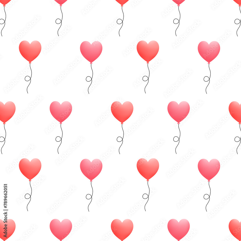 Red and pink hearts balloons repeating pattern Red and pink hearts balloons repeating pattern