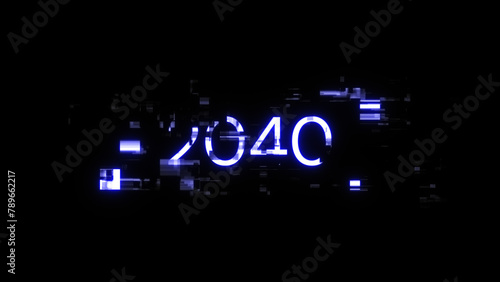 3D rendering 2040 text with screen effects of technological glitches