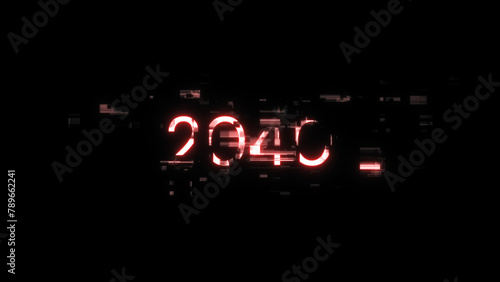 3D rendering 2040 text with screen effects of technological glitches
