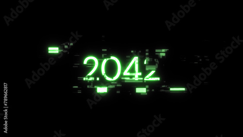 3D rendering 2042 text with screen effects of technological glitches