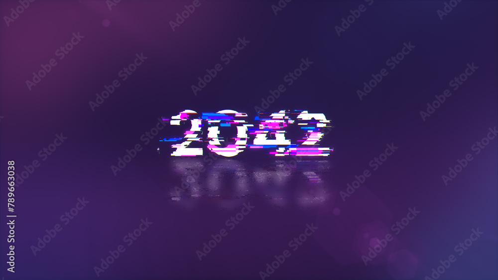 3D rendering 2042 text with screen effects of technological glitches 3D rendering 2042 text with screen effects of technological glitches