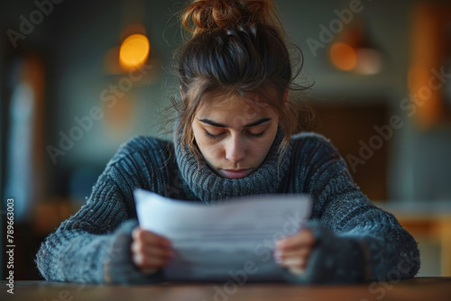 A person feeling defeated as they receive yet another rejection letter after applying for financial assistance programs. Concept of financial rejection and bureaucratic hurdles. Generative Ai. photo