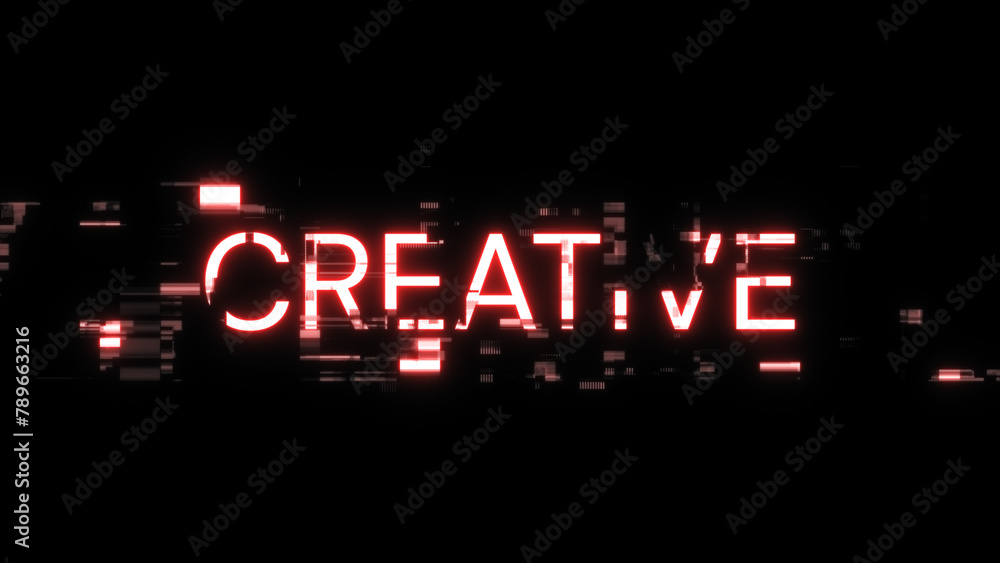 3D rendering creative text with screen effects of technological glitches