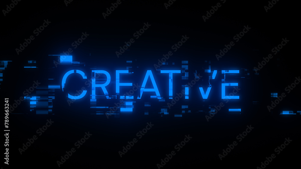 Obraz premium 3D rendering creative text with screen effects of technological glitches
