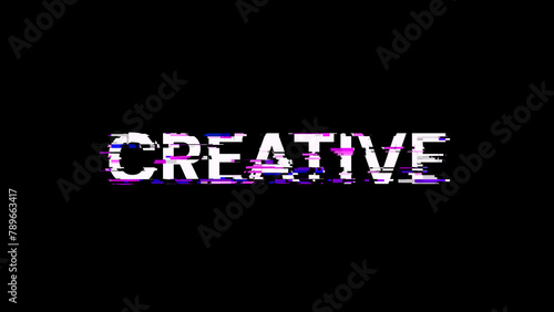 3D rendering creative text with screen effects of technological glitches