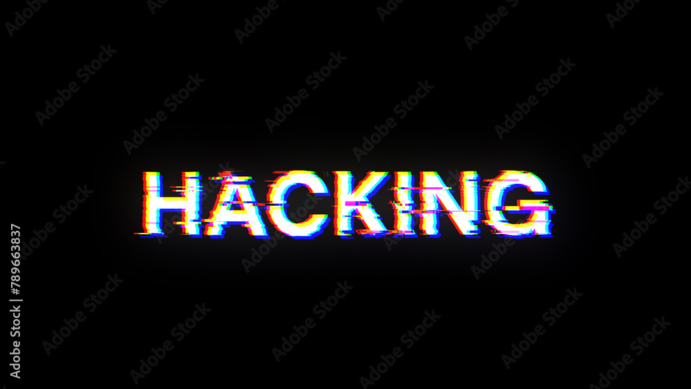 3D rendering hacking text with screen effects of technological glitches 3D rendering hacking text with screen effects of technological glitches