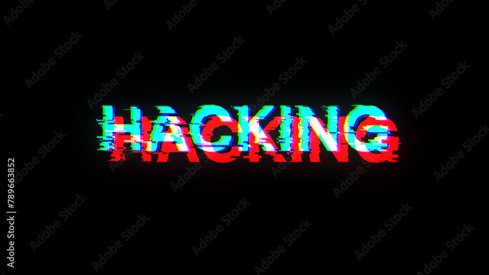 3D rendering hacking text with screen effects of technological glitches 3D rendering hacking text with screen effects of technological glitches