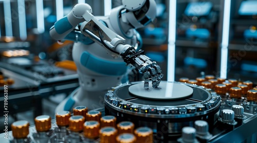 Industrial robots working on an assembly line in a factory