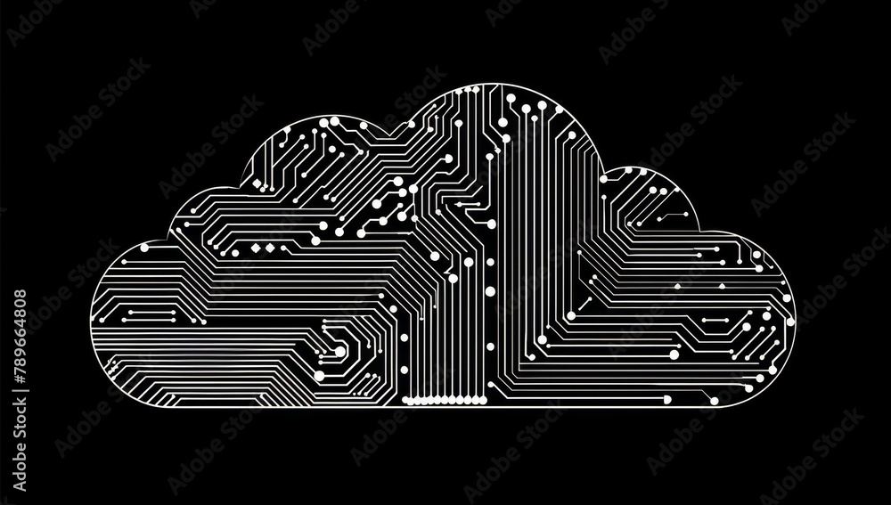 graphics of cloud made from circuit board simple design Generative AI