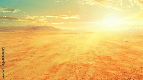 A vast desert under the midday sun with shimmering mirages in the distance. minimalistic