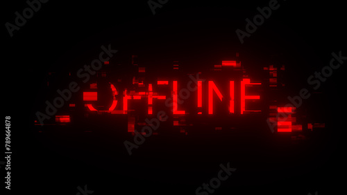 3D rendering offline text with screen effects of technological glitches