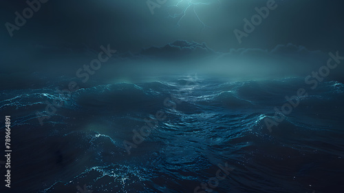 A vast ocean at twilight with bioluminescent creatures beneath the surface. minimalistic