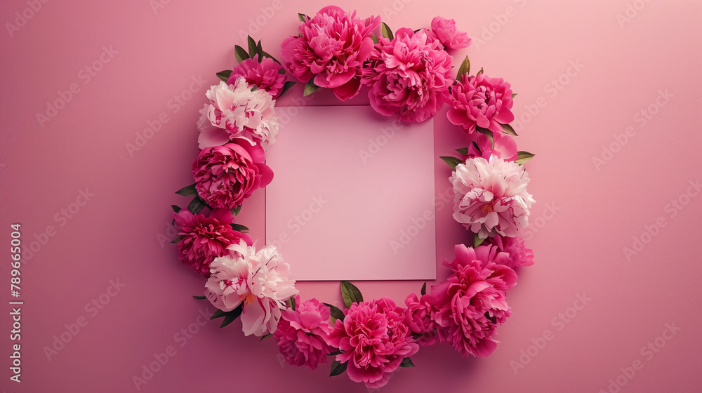 Floral Frame with Pink Peonies, Blank Space for Stylish Invitations and Cards Floral Frame with Pink Peonies, Blank Space for Stylish Invitations and Cards
