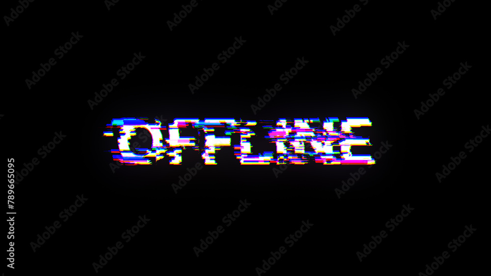 3D rendering offline text with screen effects of technological glitches