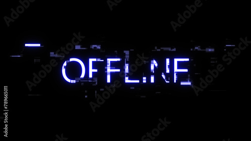 3D rendering offline text with screen effects of technological glitches