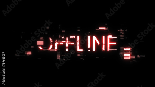 3D rendering offline text with screen effects of technological glitches