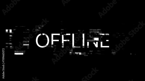 3D rendering offline text with screen effects of technological glitches