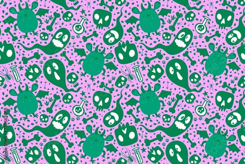 Halloween cartoon monsters seamless ghost and bones and poison pattern for wrapping paper and fabrics