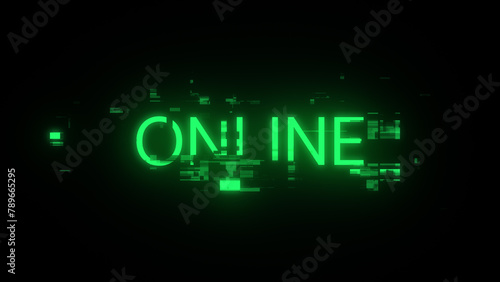 3D rendering online text with screen effects of technological glitches