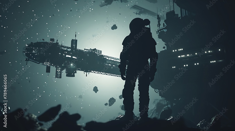 A space station orbiting Earth, silhouetted against the vast, dark expanse of space, a symbol of human achievement and exploration. A space station orbiting Earth, silhouetted against the vast, dark expanse of space, a symbol of human achievement and exploration.