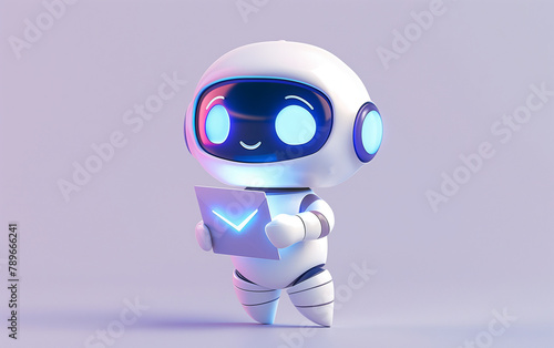 Cute robot holding envelope icon, UI design. Cartoon character, minimalist style.