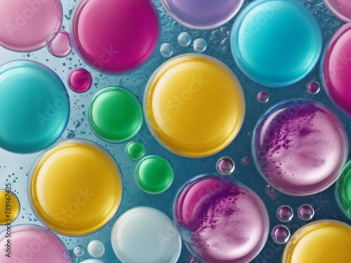 Colorful bubbles. Liquid, splashing, filaments, textures, liquid patterns, mixtures, chemistry.