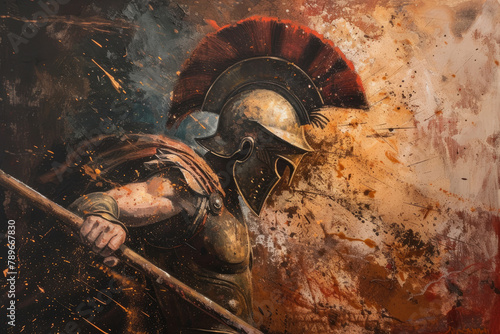 Mighty Spartan Warrior Defending With Spear © Boyan Dimitrov
