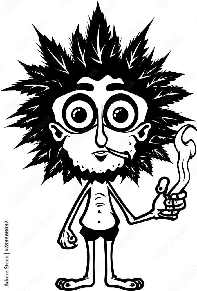 Ganja Glee Cartoon Character with Marijuana Merriment Weed Whimsy Cartoon Mascot in Cannabis Laughter