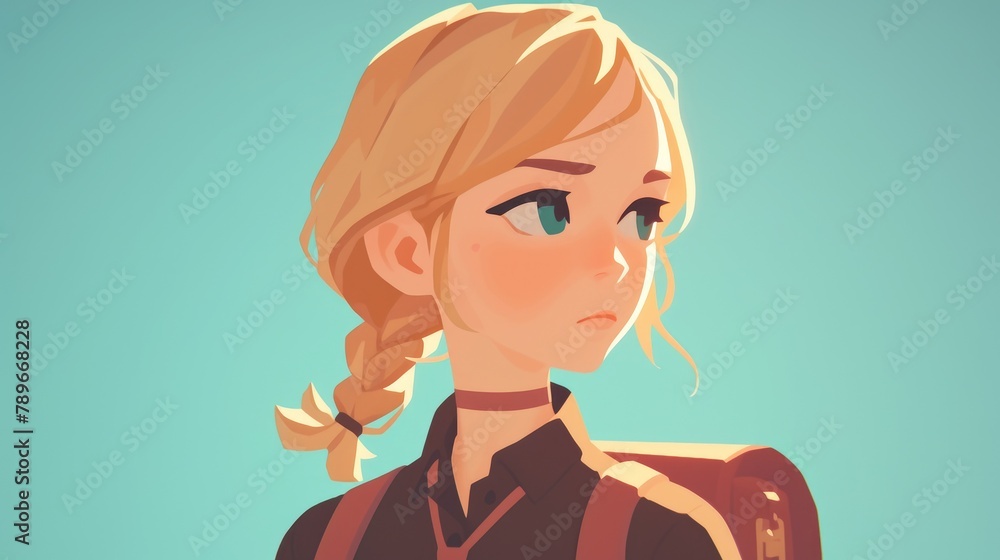 A charming 2d illustration of a schoolgirl is depicted here showcasing a scout inspired cartoon character with blonde hair This teenager is portrayed in solitude perfect for conveying conce A charming 2d illustration of a schoolgirl is depicted here showcasing a scout inspired cartoon character with blonde hair This teenager is portrayed in solitude perfect for conveying conce
