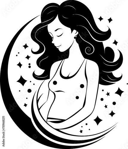 Maternal Mirth Joyful Pregnant Woman Vector Symbol Pregnancy Paradise Smiling Mama in Logo Icon