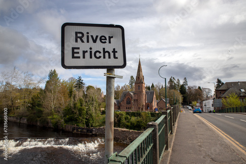 The River Ericht. River in Perthshire, Scotland  from the rivers Blackwater and Ardle at Bridge of Cally. It runs  to River Isla, and the River Tay. Cuts Craighall Gorge and of Blairgowrie and Rattray photo