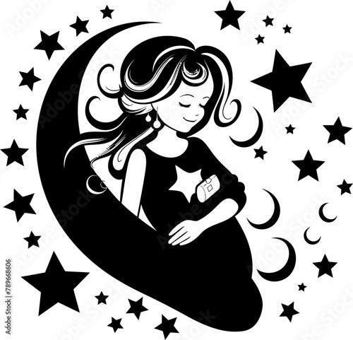 Maternal Marvel Smiling Pregnant Woman Emblem Mamas Joy Happy Pregnancy Vector Logo