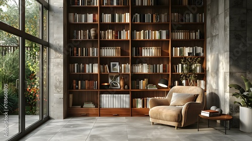 Sleek Minimalist Home Library Oasis. Concept Home Decor, Minimalism, Home Library, Cozy Reading Nook, Interior Design