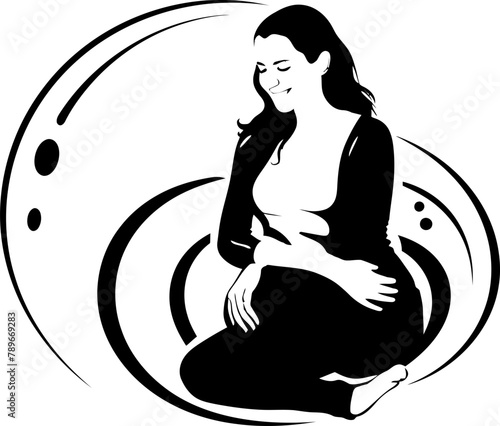 Nurturing Euphoria Joyful Pregnant Woman Emblem Blissful Expectancy Happy Maternity Vector Symbol