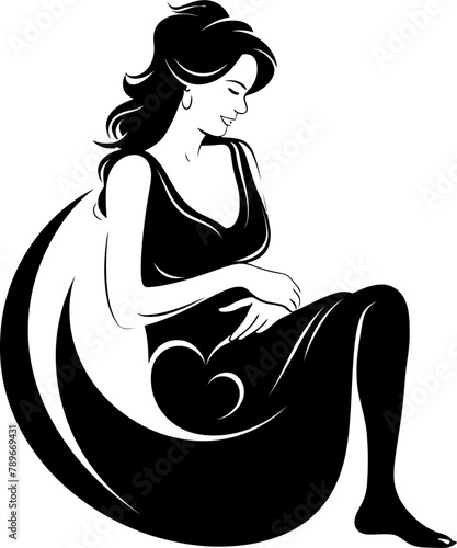 Radiant Blossom Joyful Pregnant Woman Symbol Expectant Harmony Smiling Mother to Be Vector