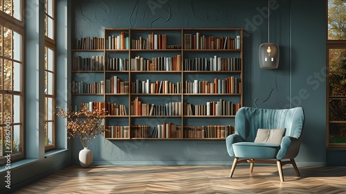 Scandinavian-Style Serene Home Library Corner. Concept Home Decor, Scandinavian Style, Library, Serene Vibes, Cozy Space © Ян Заболотний