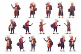 Mature woman character set. Elderly woman thinks, idea, tired. Pensioner with a gadget, uses a smartphone 3D avatars set vector icon, white background, black colour icon