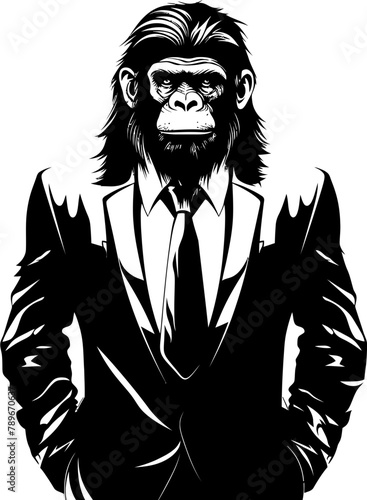 Sophisticated Swagger Stylish Chimpanzee Icon in Formal Attire Classy Chimpanzee Couture Suave Long Haired Chimp Emblem