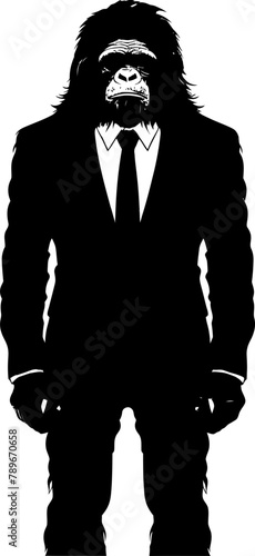 Chic Chimp Charm Long Haired Primate in Formal Attire Icon Professional Panache Stylish Chimpanzee Suit Emblem