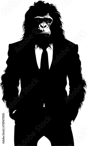 Executive Elegance Suited Chimpanzee Emblem Vector Professional Panache Stylish Chimp in Suit Logo