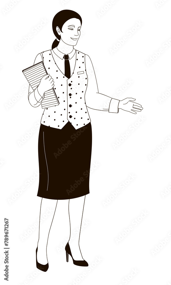 Restaurant staff smiling female character. Manager Restaurant staff smiling female character. Manager