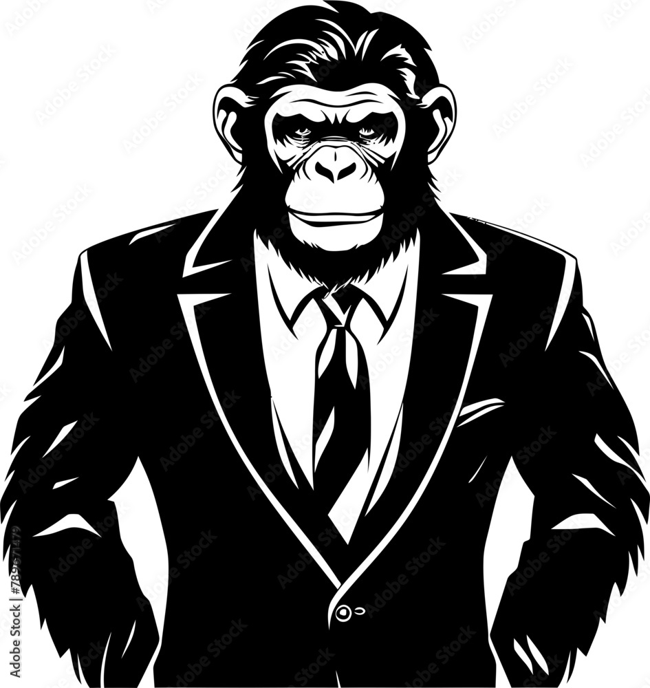 Tailored Trends Stylish Long Haired Chimp Icon Design Suave Simian Sophistication Long Haired Chimpanzee Suit Vector Emblem Tailored Trends Stylish Long Haired Chimp Icon Design Suave Simian Sophistication Long Haired Chimpanzee Suit Vector Emblem