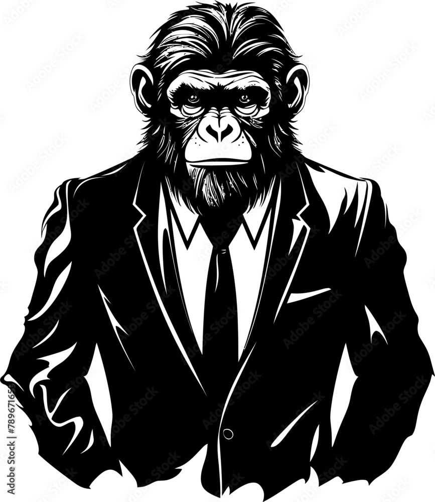 Chic Chimp Couture Suited Chimpanzee Icon Emblem Executive Elegance Long Haired Chimpanzee in Suit Vector Icon Chic Chimp Couture Suited Chimpanzee Icon Emblem Executive Elegance Long Haired Chimpanzee in Suit Vector Icon