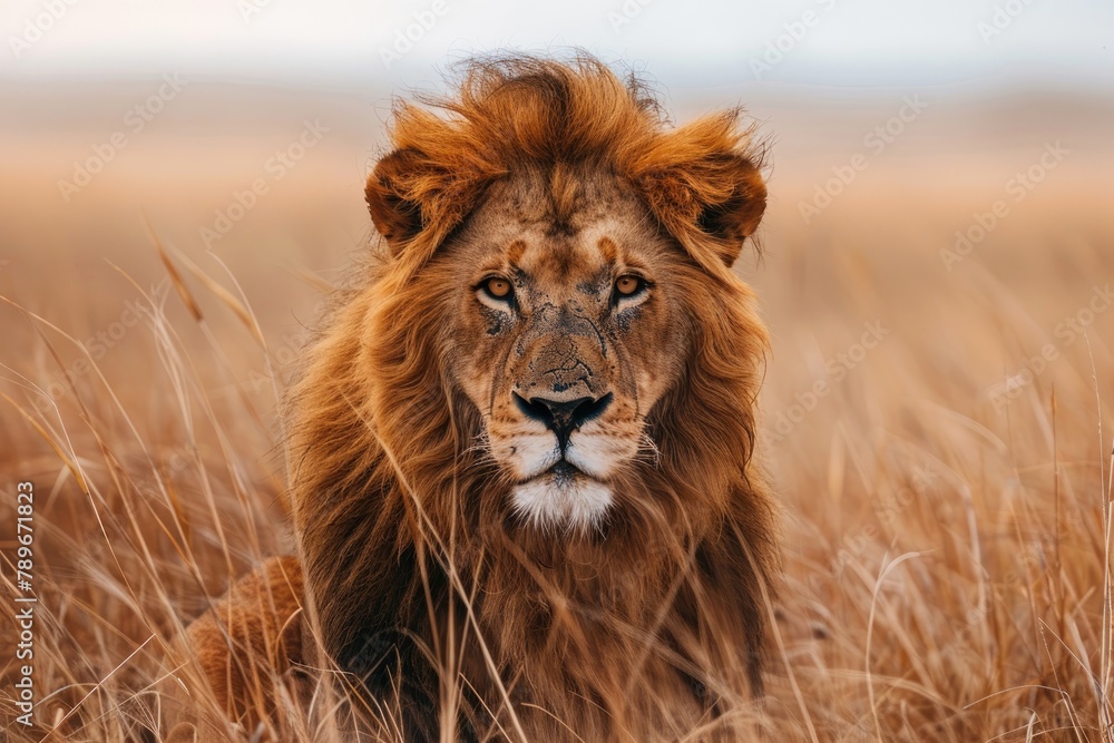 a lion on savannah field