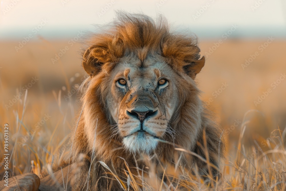a lion on savannah field