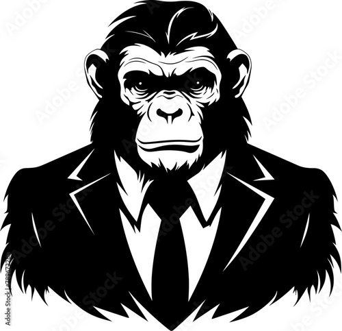 Chic Chimp Charm Stylish Chimpanzee Suit Vector Professional Primate Panache Long Haired Chimp Icon Design